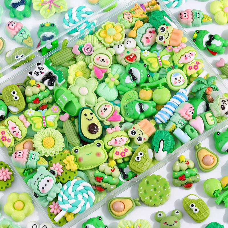 Glitzest 100PCS TINKRSTUFF Green Slime Charms Cute Flatback Resin Charms for Slime, Kawaii Random Decoden Charm for Embellishments Phone Junk Case Charms Bulk, Hairpins Scrapbooking Crafting & DIY Decoration - Image 1